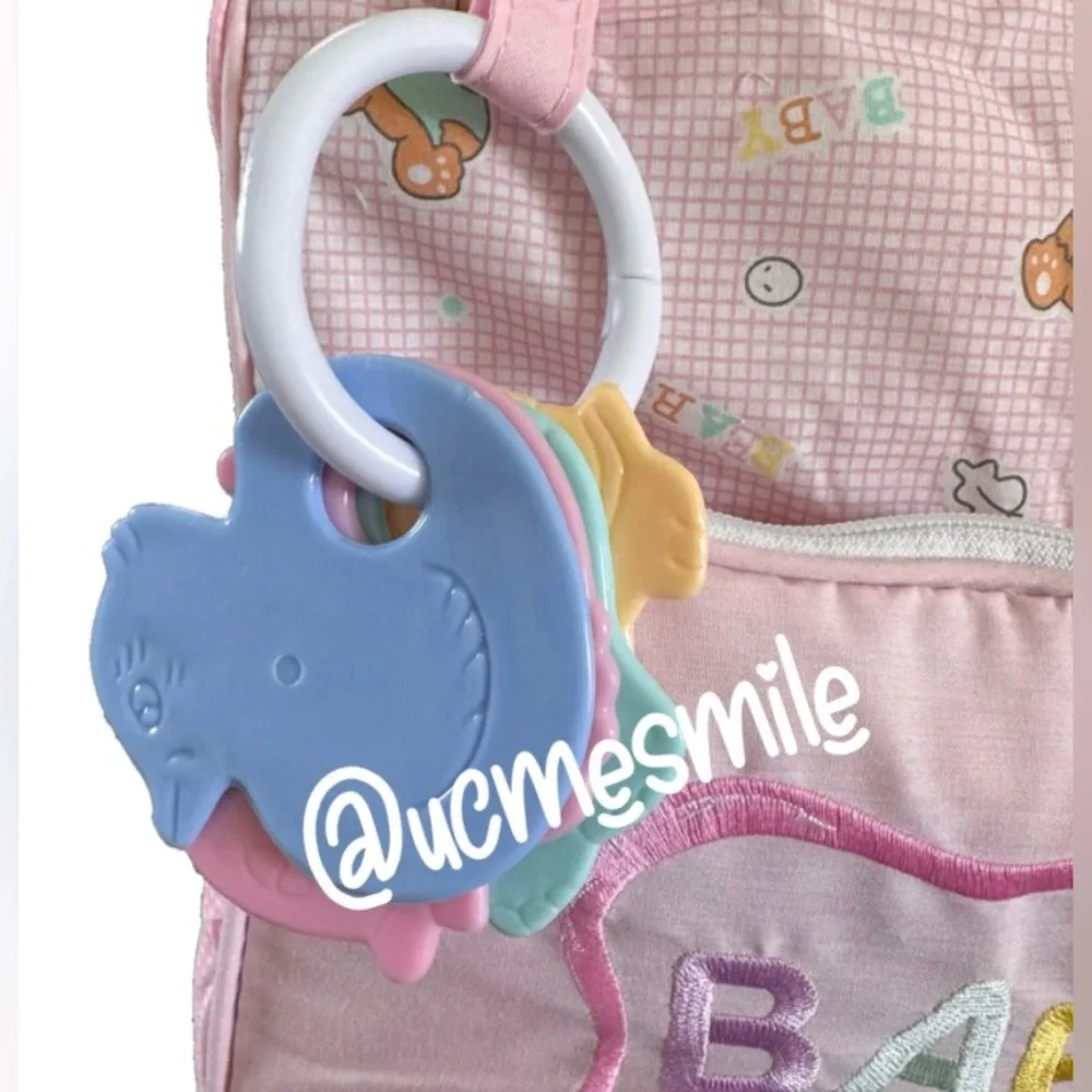 Precious Moments Vintage 6-in-1 Pink Medium Baby Diaper Bag w/ Teething Toy Ring